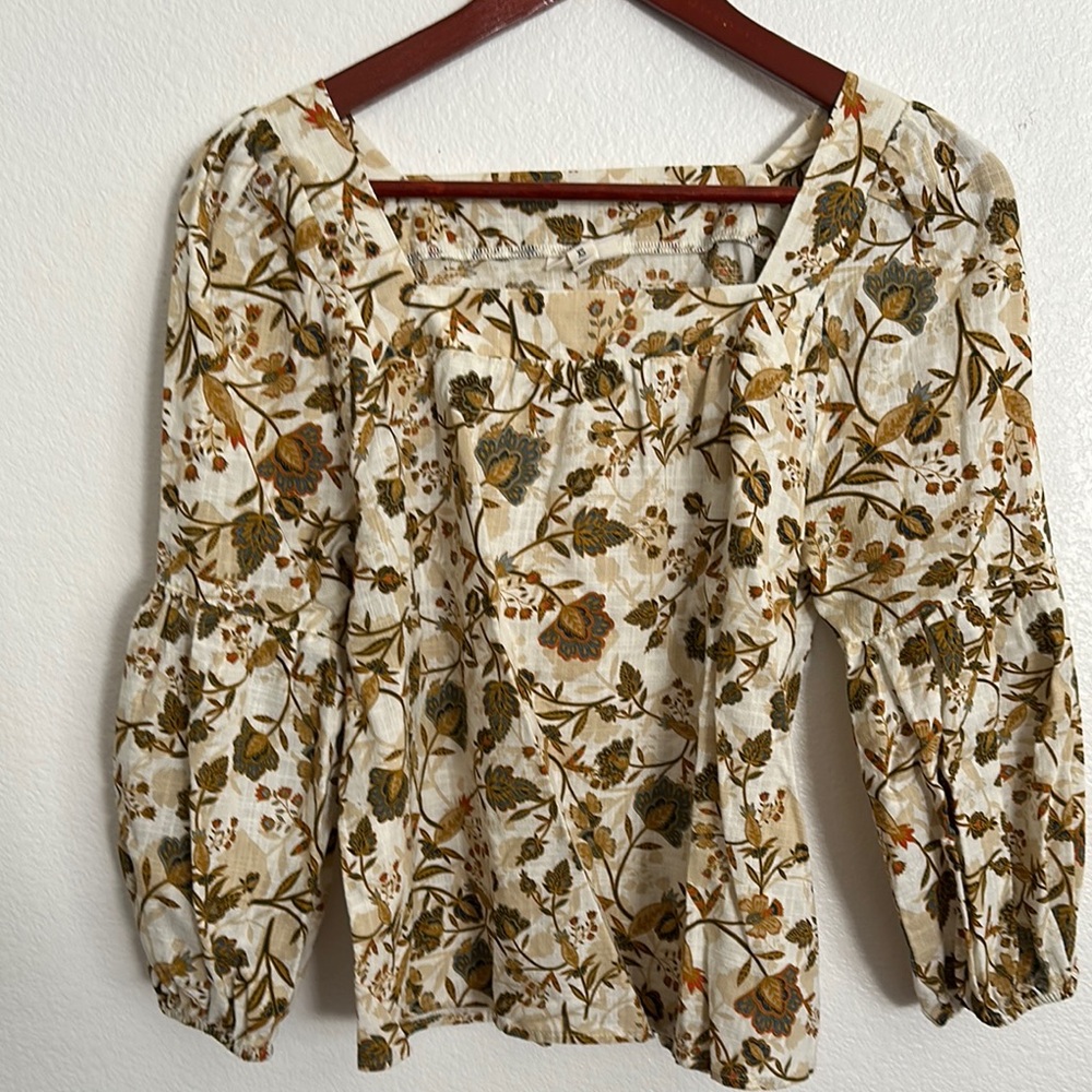 a.n.a Cream Smocked Blouse with 3/4 Sleeves